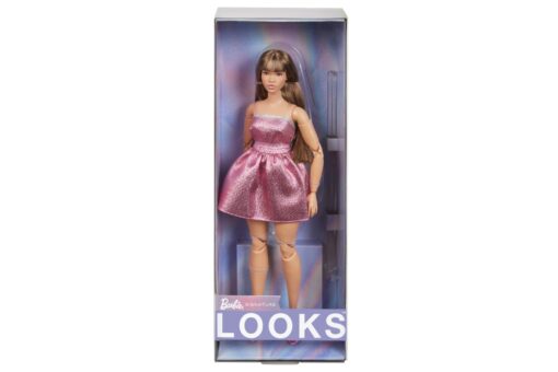 Mattel Barbie Looks brunetka v růžových mini šatech