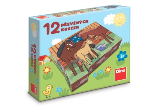 Dřevěné licenční kostky - Domácí zvířátka 12ks