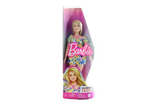 Mattel Barbie Modelka - šaty s modrými a žlutými květinami