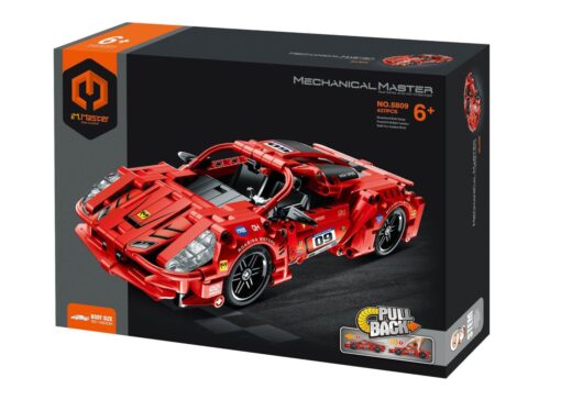 Stavebnice iM.MASTER závodní auto na zpětné natažení plast 437 dílků v krabici 31x23x7 cm