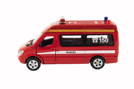 Auto hasiči kovové 15cm na baterie se světlem se zvukem na zpětné natažení 6ks v boxu