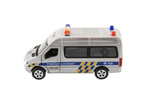 Auto policie kovové 15cm na baterie se světlem se zvukem na zpětné natažení 6ks v boxu